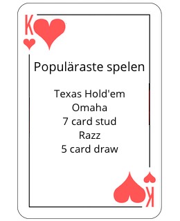 Spelkort med lista över de populäraste pokerspelen.